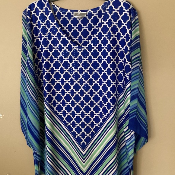 JM Collection Womens pullover V-neck Blouse beaded Size Large Adjustable - Picture 5 of 15